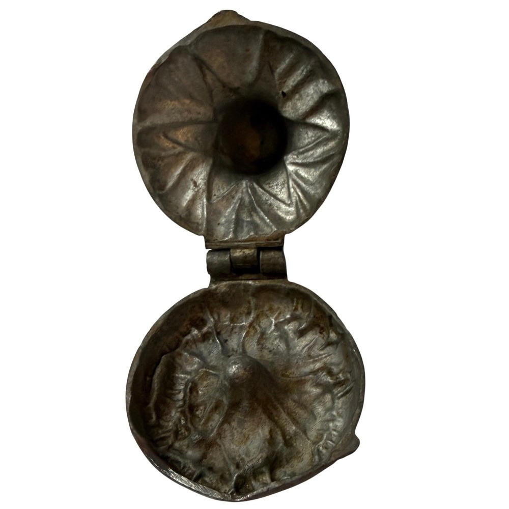 Antique Hinged Metal Chocolate Candy Mold Primitive Figural Confectionery